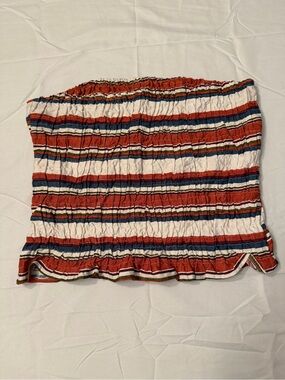 Style Envy Red, White & Blue Striped Smocked Mini Skirt